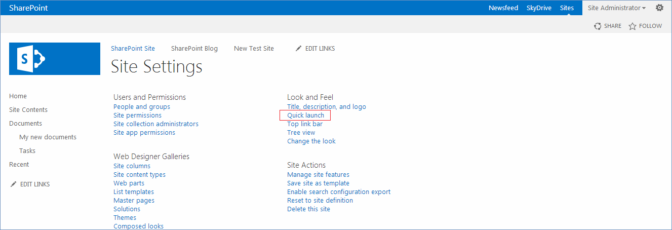 edit quick launch links sharepoint